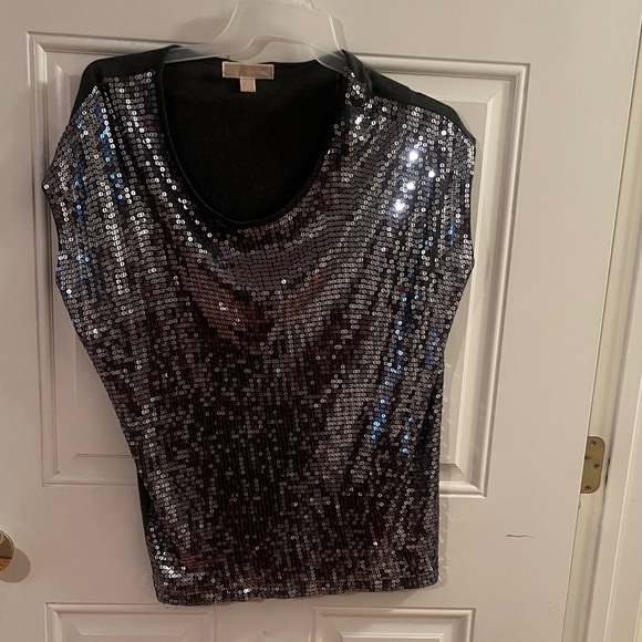 Michael Kors Black and Silver Sequin Blouse - Picture 1 of 6